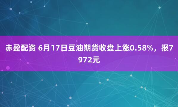 赤盈配资 6月17日豆油期货收盘上涨0.58%，报7972元